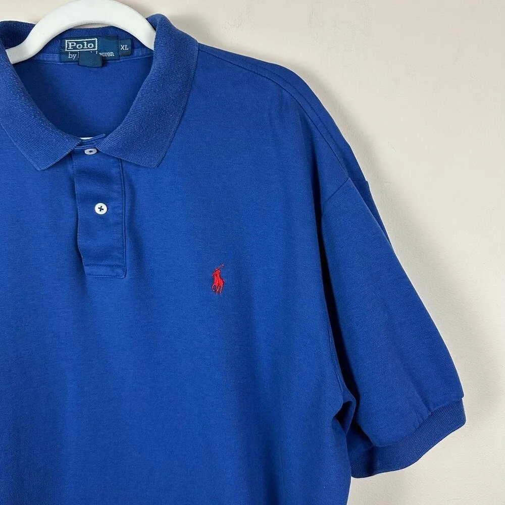 Polo Ralph Lauren Mens Polo Shirt Blue Red Pony XL Classic Preppy Cotton Golf